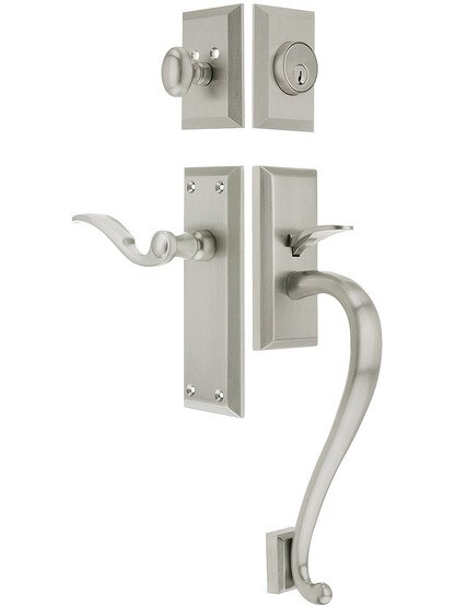Fifth Avenue Entry Lock Set in Satin Nickel Finish with Right-Handed Bellagio Lever and